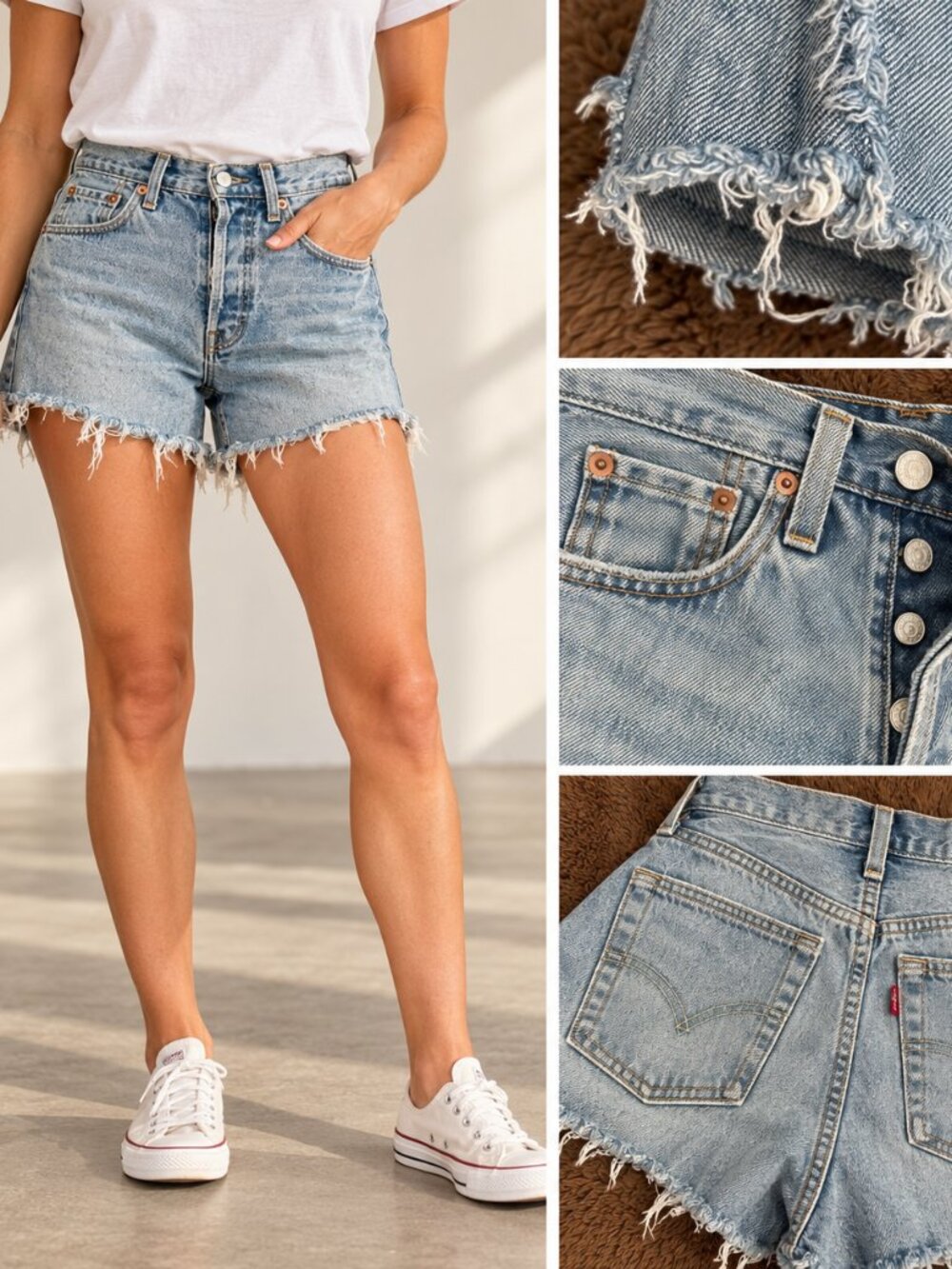 Levi’s 501 Women’s Light Wash High Rise Cutoff Denim Shorts Raw Frayed Hem